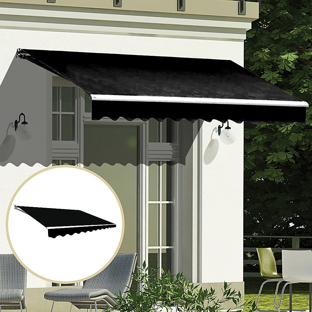 Outdoor Folding Arm Awning Retractable Sunshade Canopy Black 4.0M X 2.5M