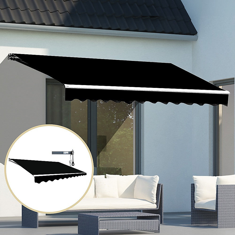 Motorised Outdoor Folding Arm Awning Retractable Sunshade Canopy Black 4.0M X 3.0M