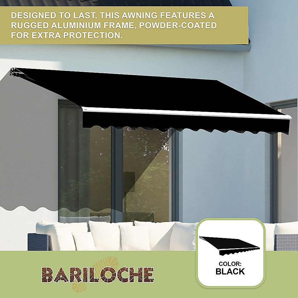 Motorised Outdoor Folding Arm Awning Retractable Sunshade Canopy Black 4.0M X 3.0M