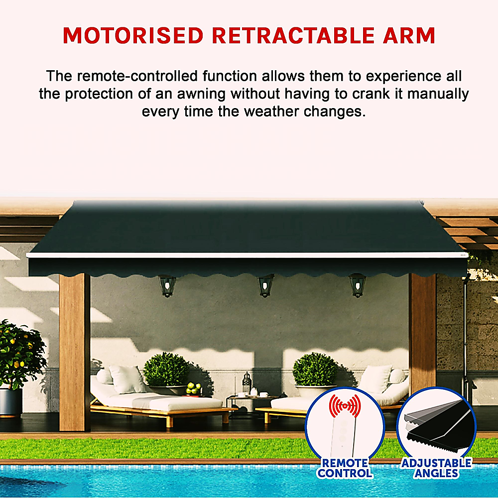 Motorised Outdoor Folding Arm Awning Retractable Sunshade Canopy Black 4.0M X 3.0M