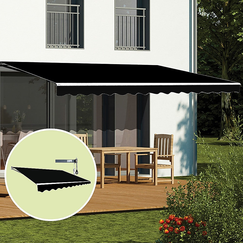 Motorised Outdoor Folding Arm Awning Retractable Sunshade Canopy Black 5.0M X 3.0M