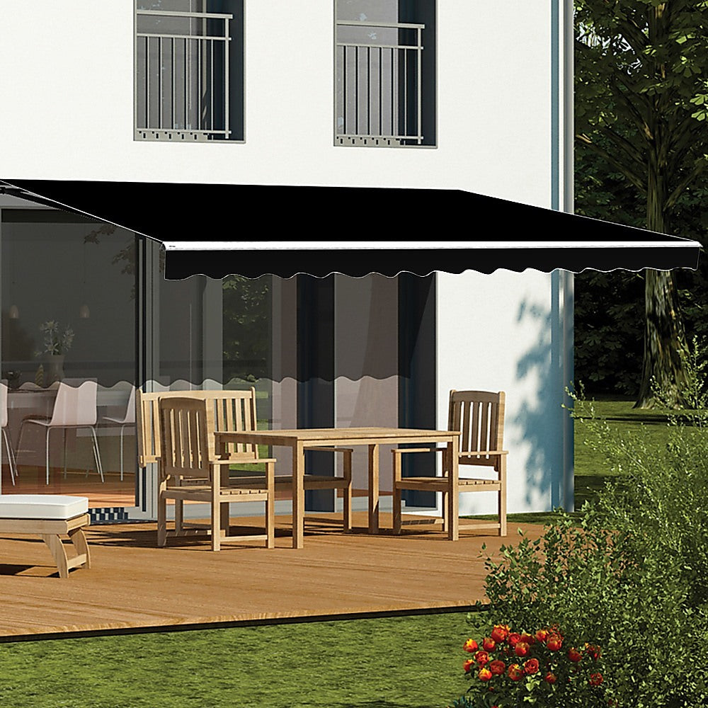 Motorised Outdoor Folding Arm Awning Retractable Sunshade Canopy Black 5.0M X 3.0M