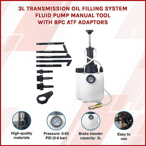 3L Transmission Oil Filling System Fluid Pump Manual Tool With 8Pc Atf Adaptors