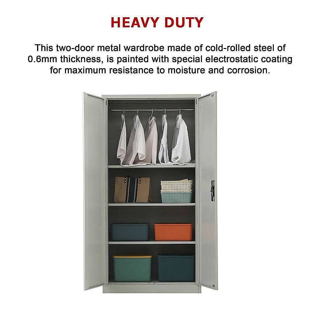 Two Door Metal Cabinet Shelf Storage For Home Office Gym