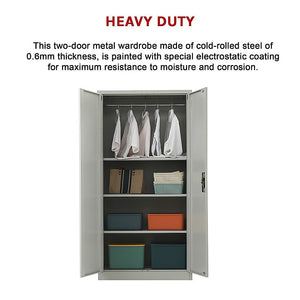 Two Door Metal Cabinet Shelf Storage For Home Office Gym