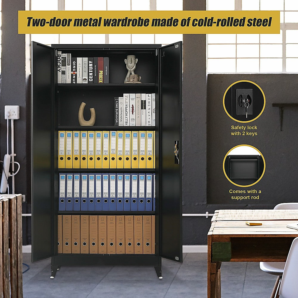 Two Door Metal Cabinet Shelf Storage For Home Office Gym