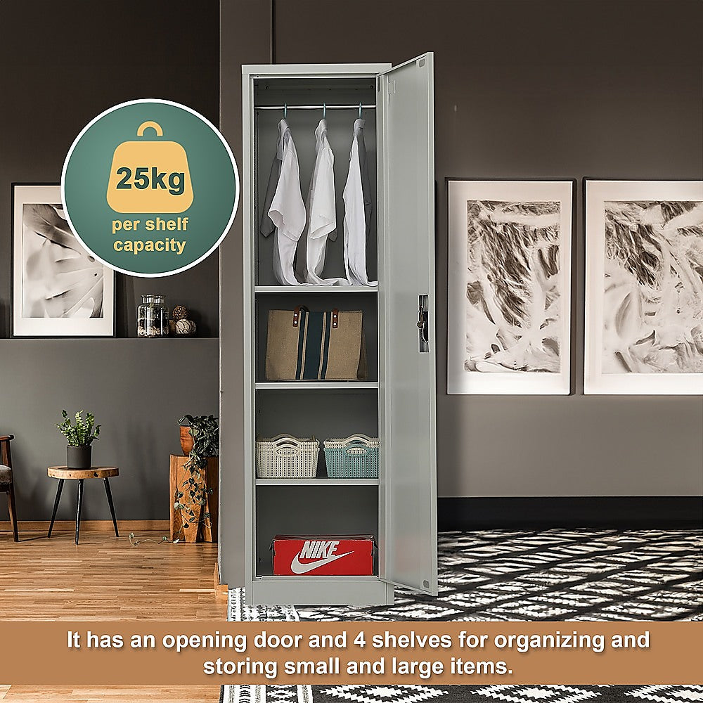 Single Door Metal Tall Cabinet Shelf Storage For Home Office Gym