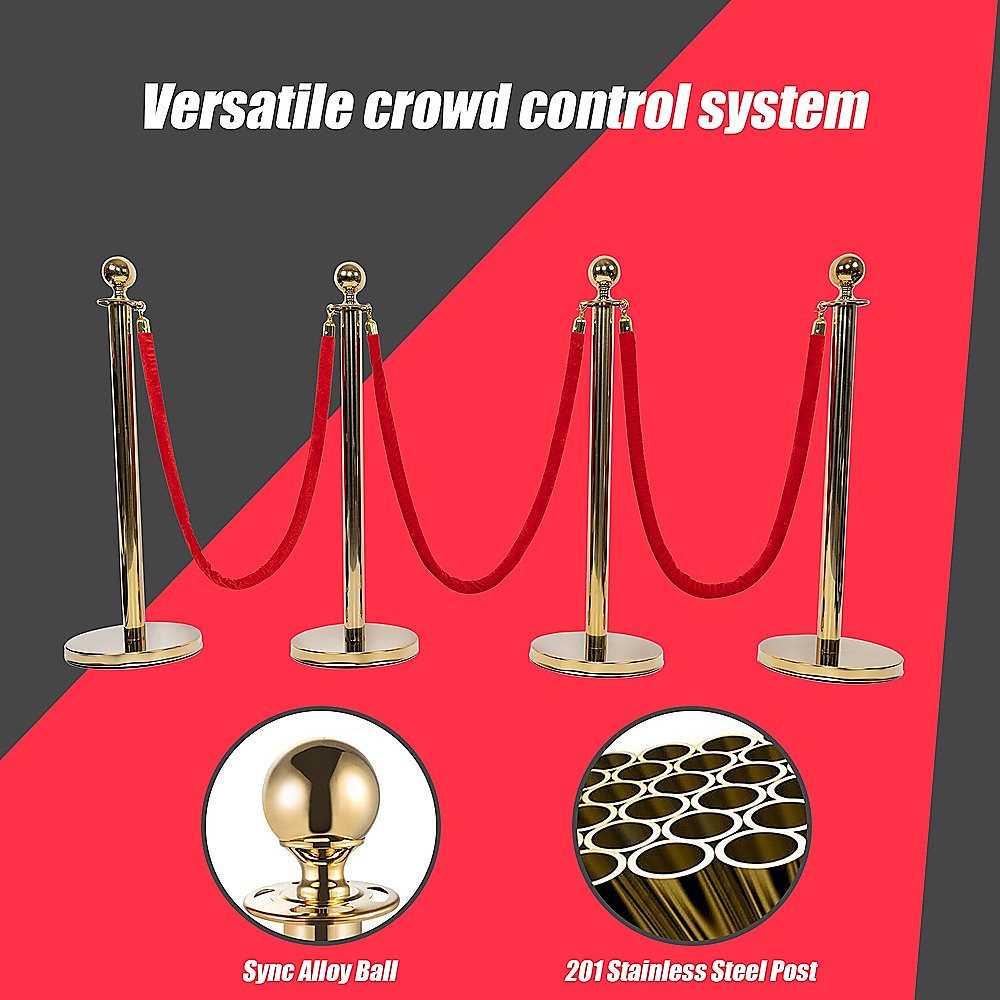 4 X Queue Barriers + 3 Ropes Exhibition Crowd Control Bollards