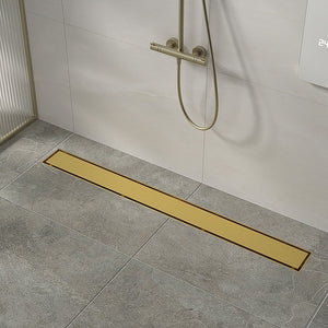 800Mm Tile Insert Shower Bathroom Brushed Brass Grate Drain W/ Centre Outlet Floor Waste