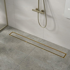 800Mm Tile Insert Shower Bathroom Brushed Brass Grate Drain W/ Centre Outlet Floor Waste