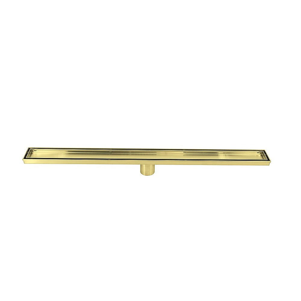 800Mm Tile Insert Shower Bathroom Brushed Brass Grate Drain W/ Centre Outlet Floor Waste