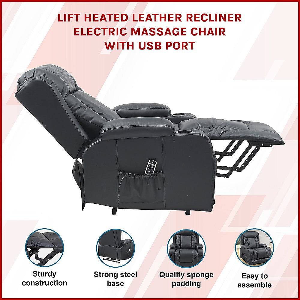 Lift Heated Leather Recliner Electric Massage Chair With Usb Port