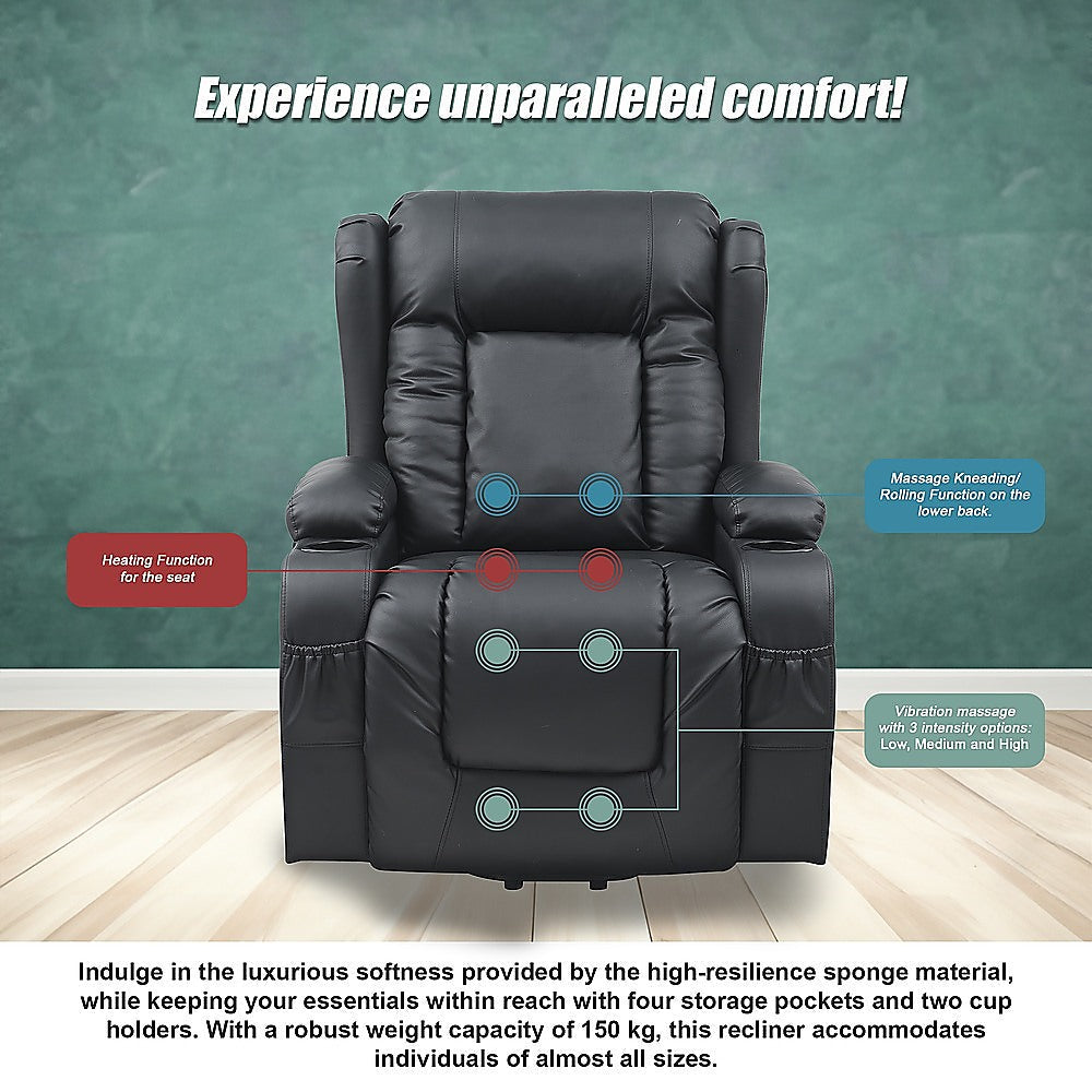 Lift Heated Leather Recliner Electric Massage Chair With Usb Port