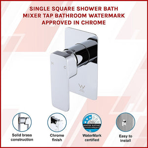 Single Square Shower Bath Mixer Tap Bathroom Watermark Approved In Chrome