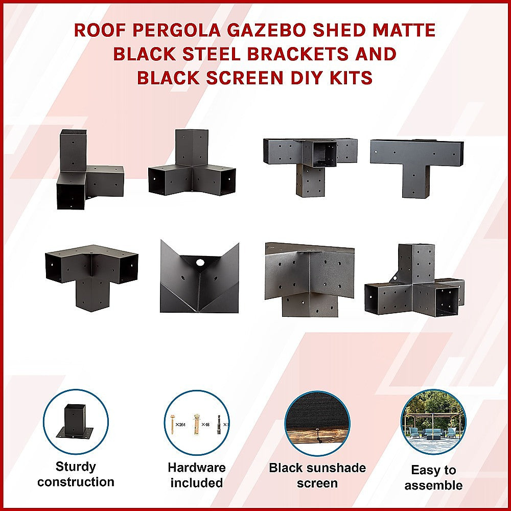 Roof Pergola Gazebo Shed Matte Black Steel Brackets And Screen Diy Kits