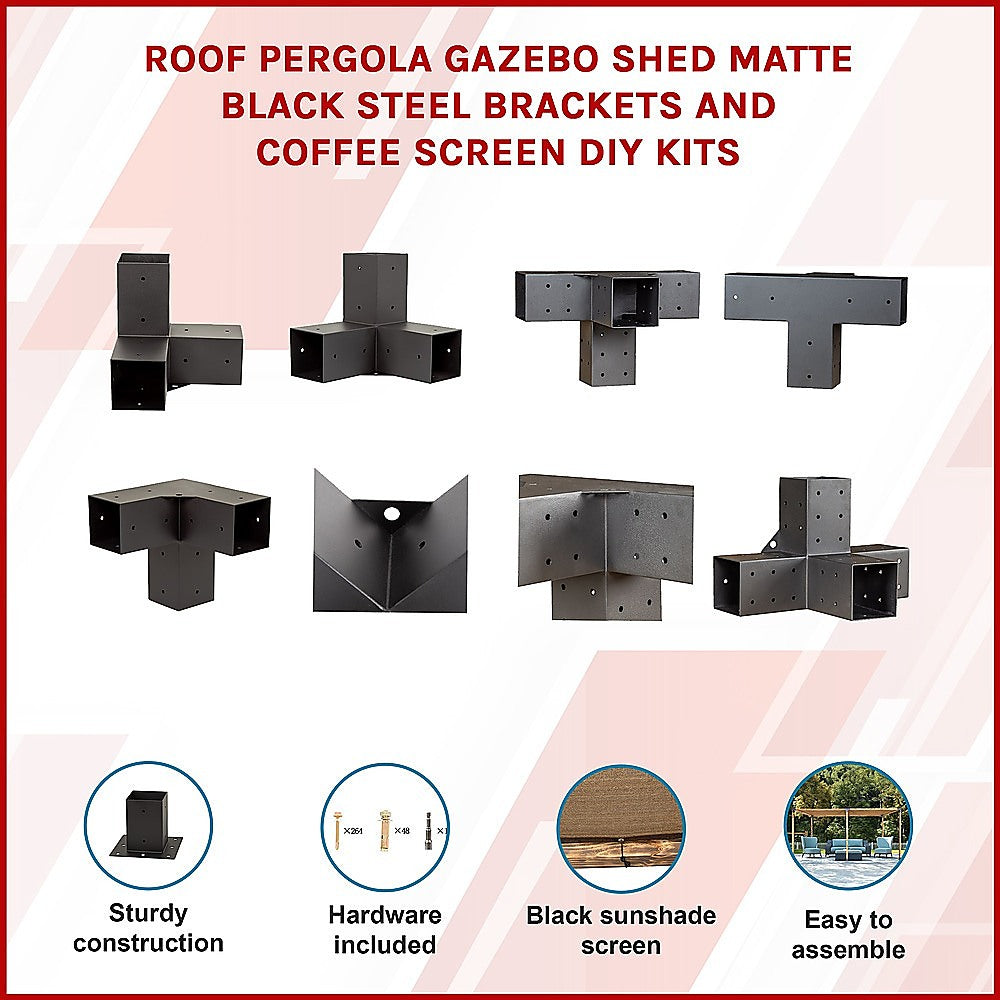 Roof Pergola Gazebo Shed Matte Black Steel Brackets And Coffee Screen Diy Kits