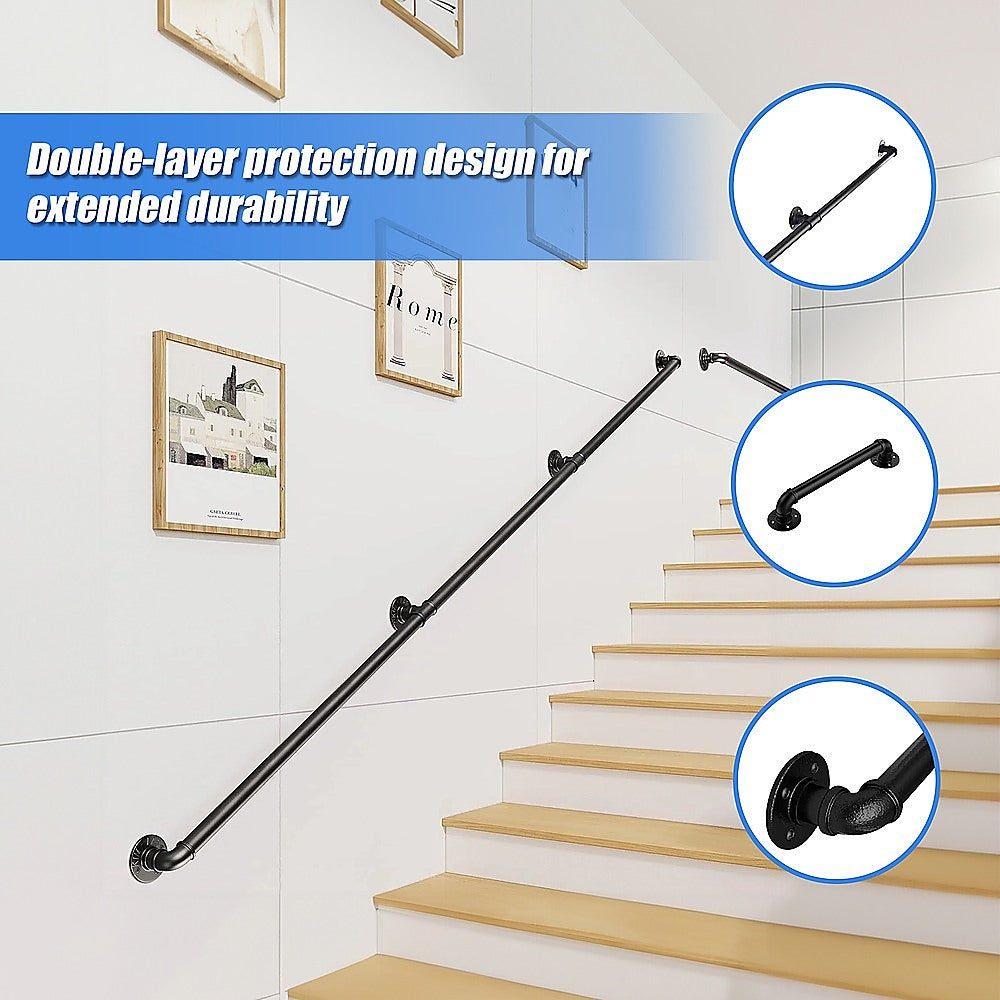 2M Handrail Stair Rail Grab Balustrade Staircase Banister + Installation Kit