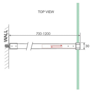 70X200cm Single Shower Glass Screen With Chrome U Brackets & Round Pole