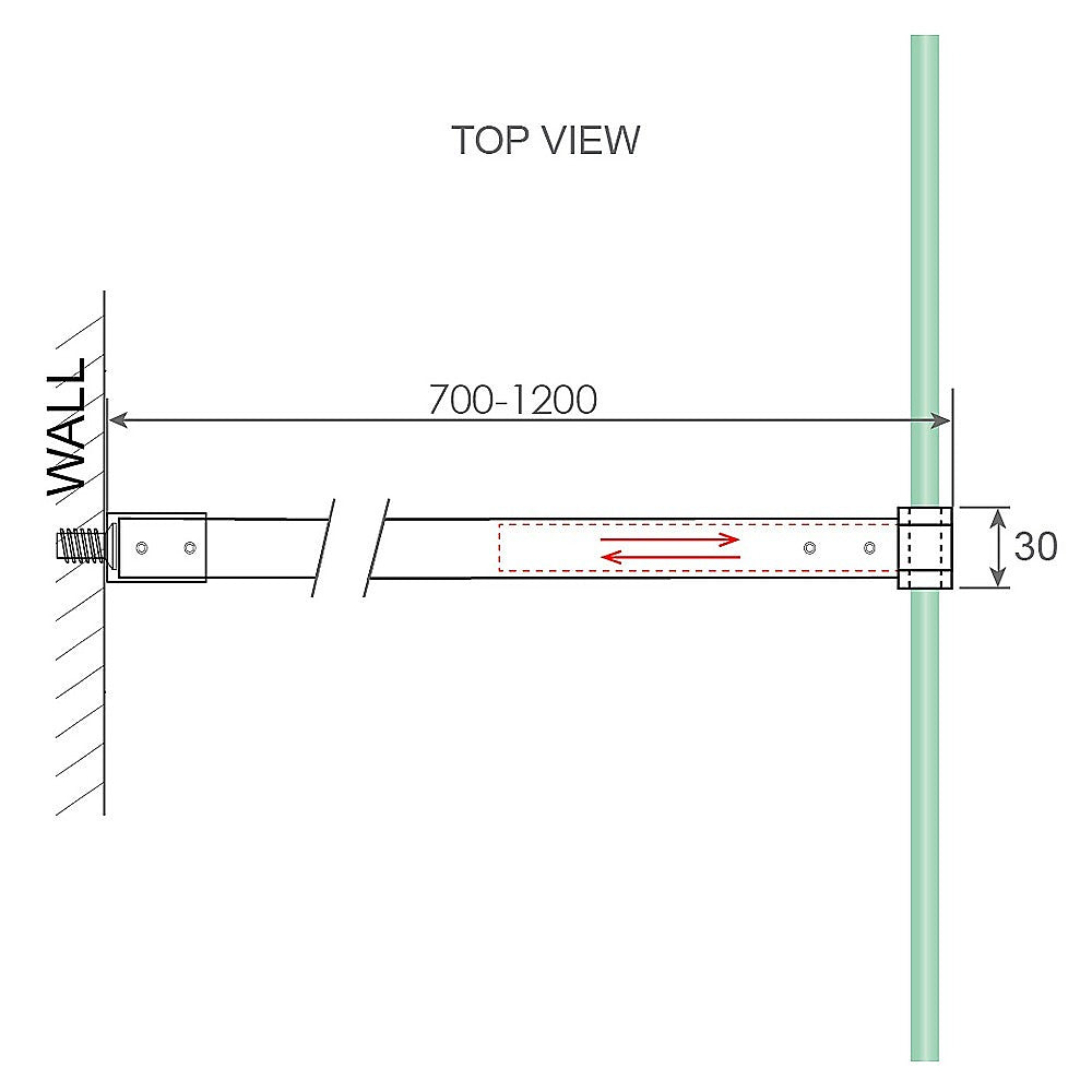 70X200cm Single Shower Glass Screen With Chrome F Brackets & Square Pole