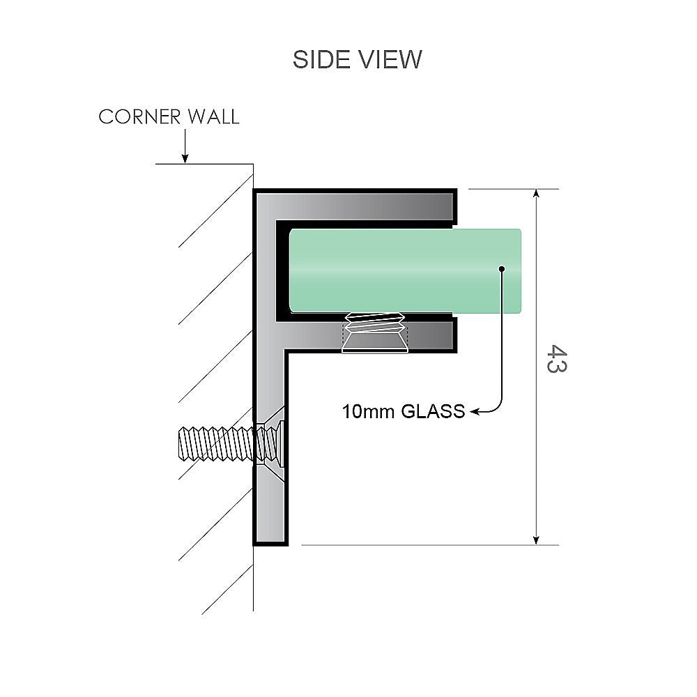 70X200cm Single Shower Glass Screen With Chrome F Brackets & Round Pole