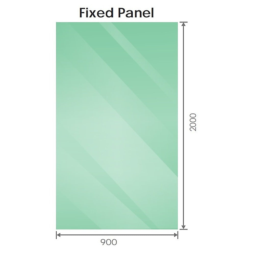 90X200cm Single Shower Glass Screen With Chrome F Brackets & Square Pole