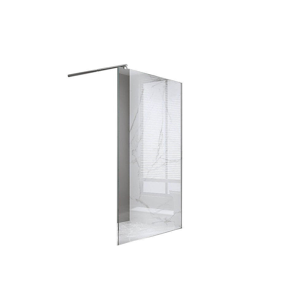 70X200cm Single Shower Glass Screen With Chrome Wall Channel & Round Pole