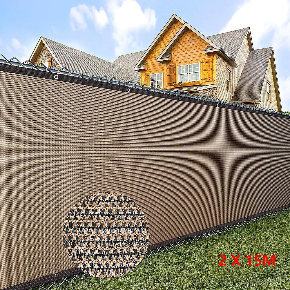 15M X 2M Fence Windscreen Privacy Screen Shade Cover Coffee Fabric Mesh Garden