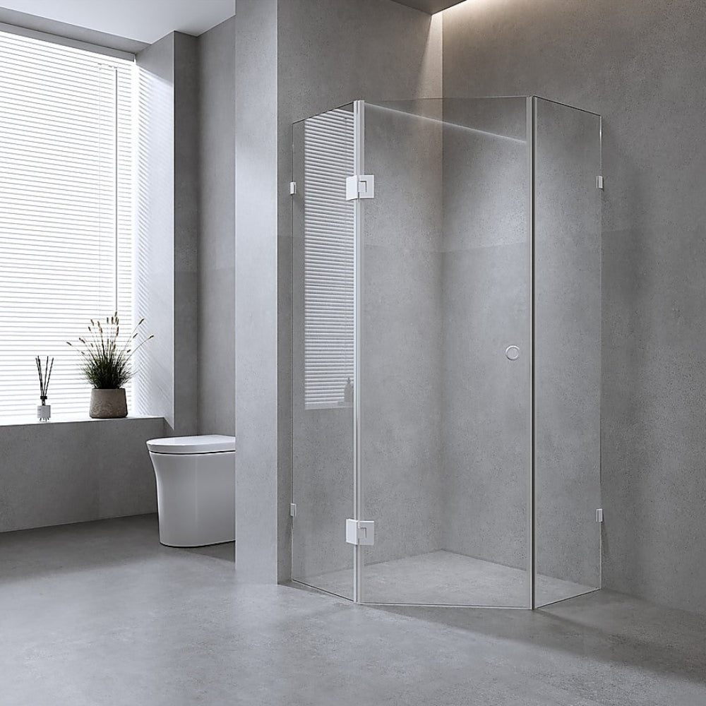 90Cm Frameless Diamond Shower Screen With Chrome Brackets And Ss Hinges Round Handle