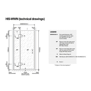 90X70cm Corner Frameless Shower Screen With Chrome Brackets And Ss Hinges Round Handle