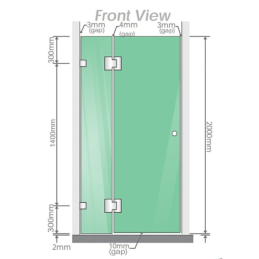 90X70cm Corner Frameless Shower Screen With Chrome Brackets And Ss Hinges Round Handle