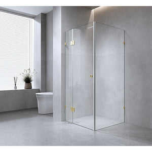 90X70cm Corner Frameless Shower Screen With Chrome Brackets And Ss Hinges Round Handle