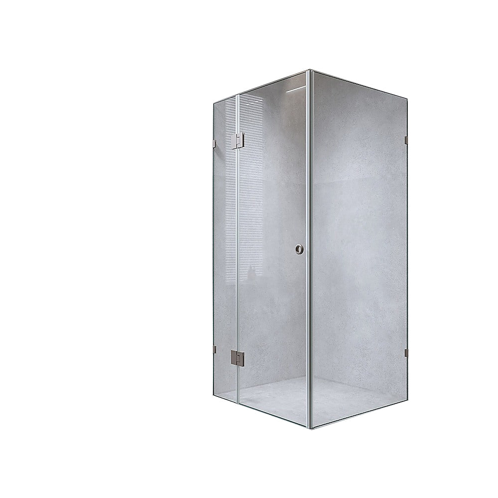 90X70cm Corner Frameless Shower Screen With Chrome Brackets And Ss Hinges Round Handle