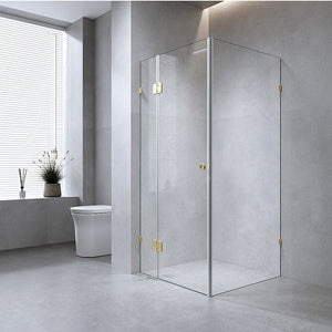 90X70cm Corner Frameless Shower Screen With Chrome Brackets And Ss Hinges Round Handle