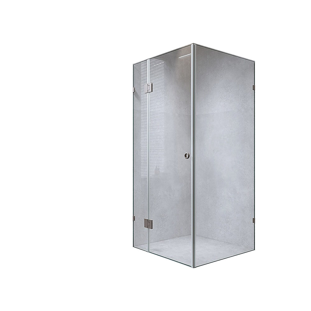 90X70cm Corner Frameless Shower Screen With Chrome Brackets And Ss Hinges Round Handle