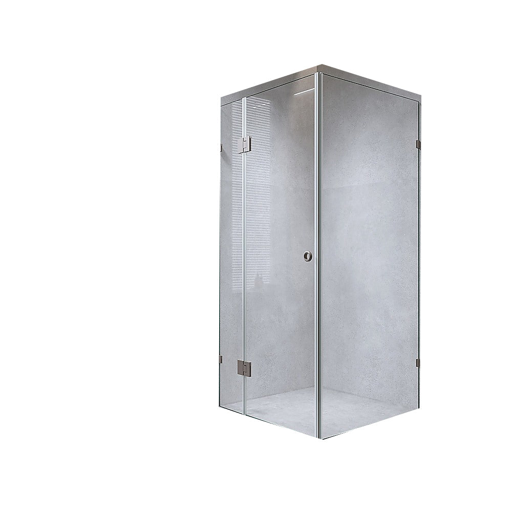 90X80cm Corner Frameless Shower Screen With Chrome Brackets And Ss Hinges Round Handle