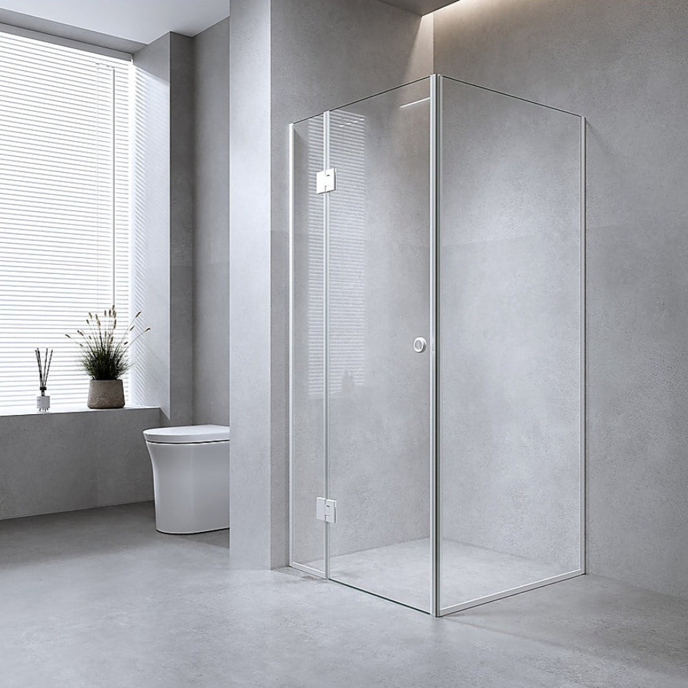 90X70cm Corner Frameless Shower Screen With Chrome Channel And Ss Hinges Round Handle