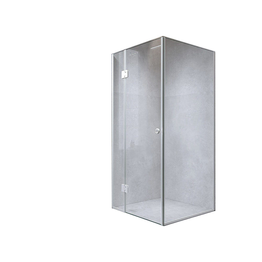 90X70cm Corner Frameless Shower Screen With Chrome Channel And Ss Hinges Round Handle