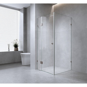 100X90cm Corner Frameless Shower Screen With Chrome Brackets And Ss Hinges Round Handle