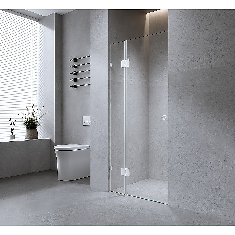 100Cm Wall To Frameless Shower Screen With Chrome Brackets And Ss Hinges Round Handle