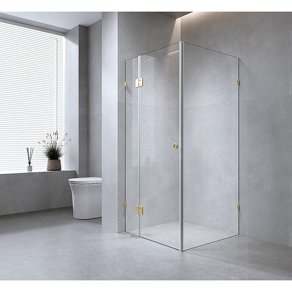 120X80cm Corner Frameless Shower Screen With Chrome Brackets And Ss Hinges Round Handle