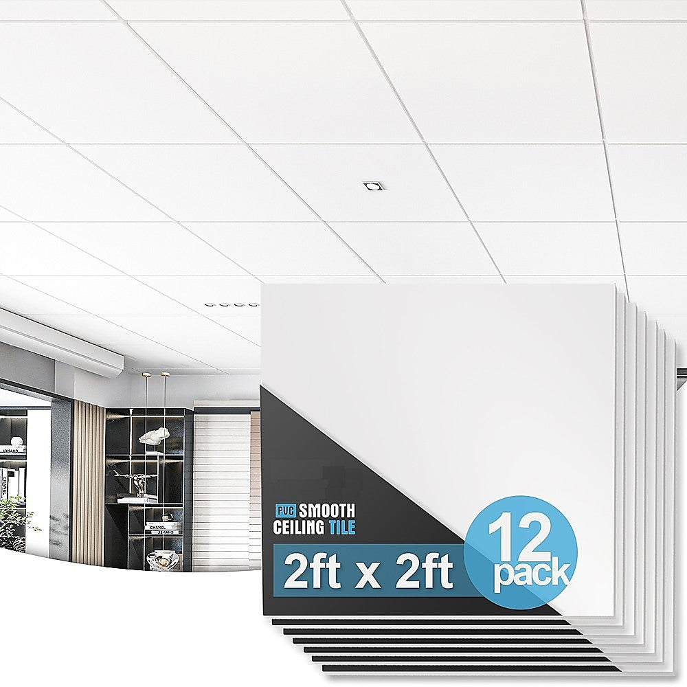 12 X Smooth Drop Ceiling Tiles 2Ft Pvc Panels