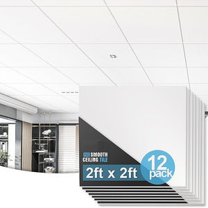 12 X Smooth Drop Ceiling Tiles 2Ft Pvc Panels