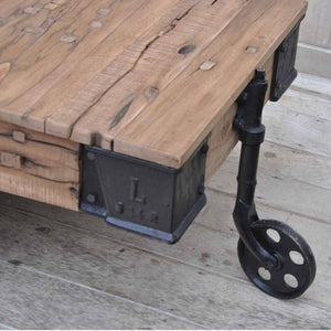 Old Railway Sleeper Industrial Cart Coffee Table