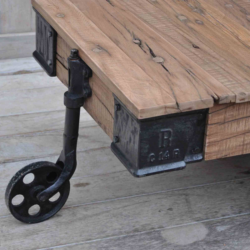 Old Railway Sleeper Industrial Cart Coffee Table