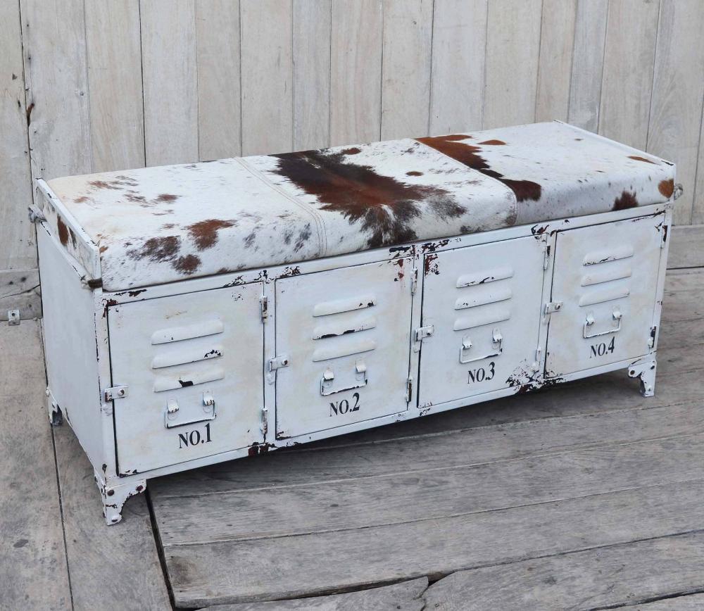 Cowhide Iron Locker Bench