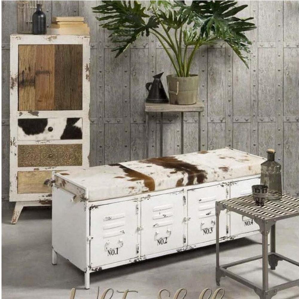 Cowhide Iron Locker Bench