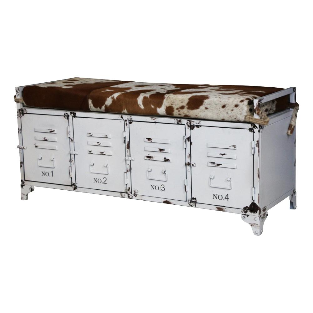 Cowhide Iron Locker Bench