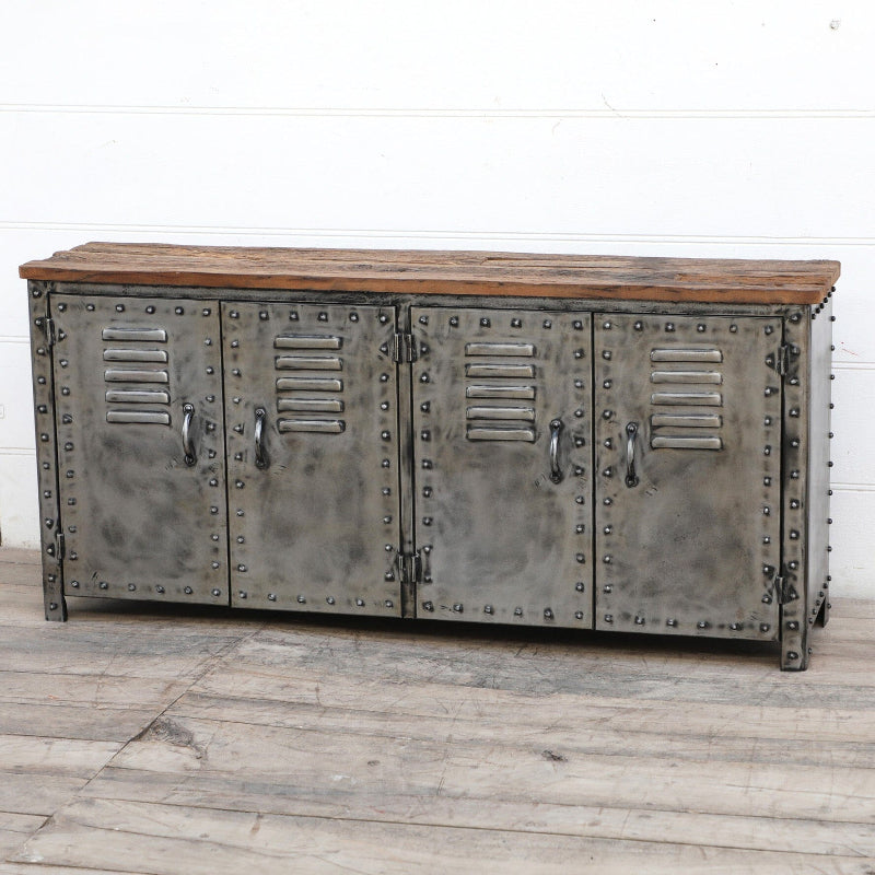 Vintage Iron Locker Sideboard With Reclaimed Railway Sleeper Wood