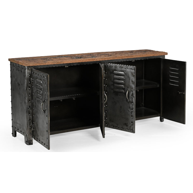 Vintage Iron Locker Sideboard With Reclaimed Railway Sleeper Wood