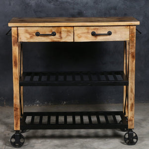 Hardwood Butlers Trolley On Wheels Distressed Finish